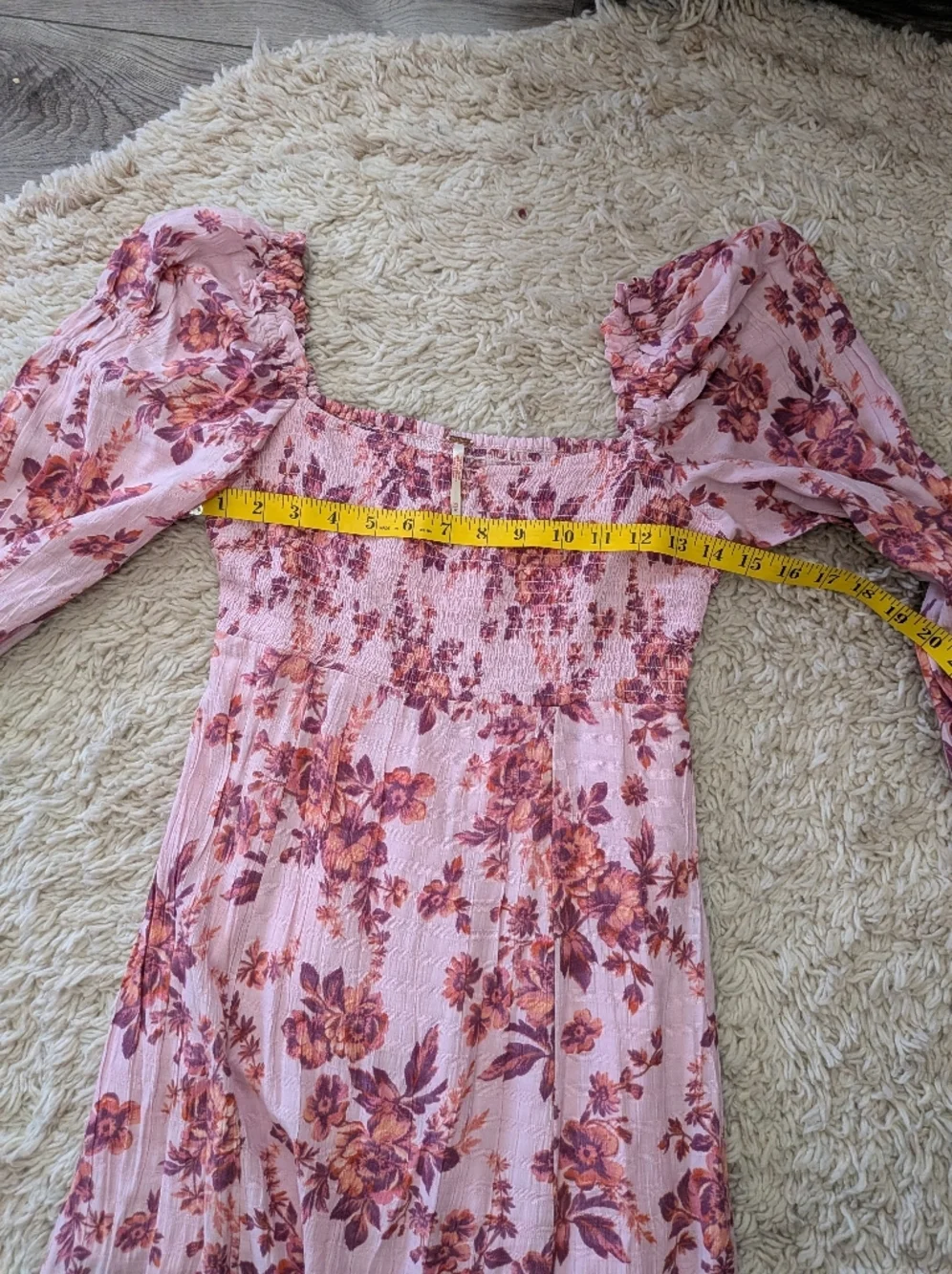 Free People Jaymes Floral Print Long Sleeve Smocked Peasant Midi Dress